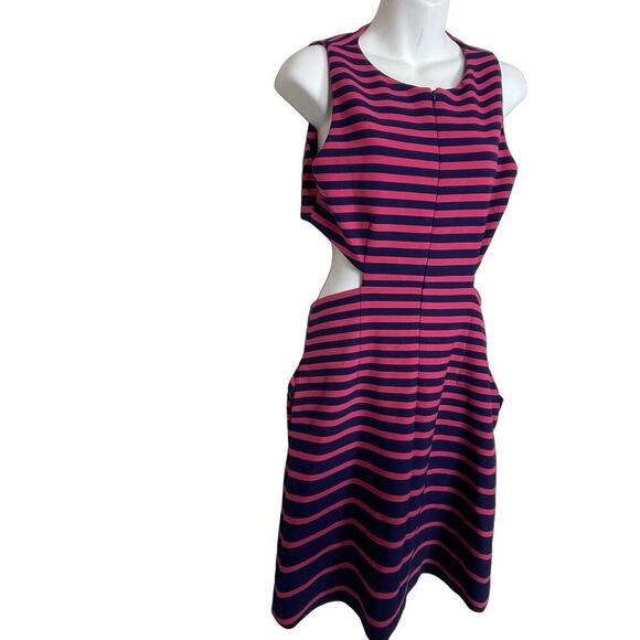 Thakoon Addition Short Sleeve Cut Out Back Dress Pink Navy Blue Style Size 6 - Picture 5 of 16
